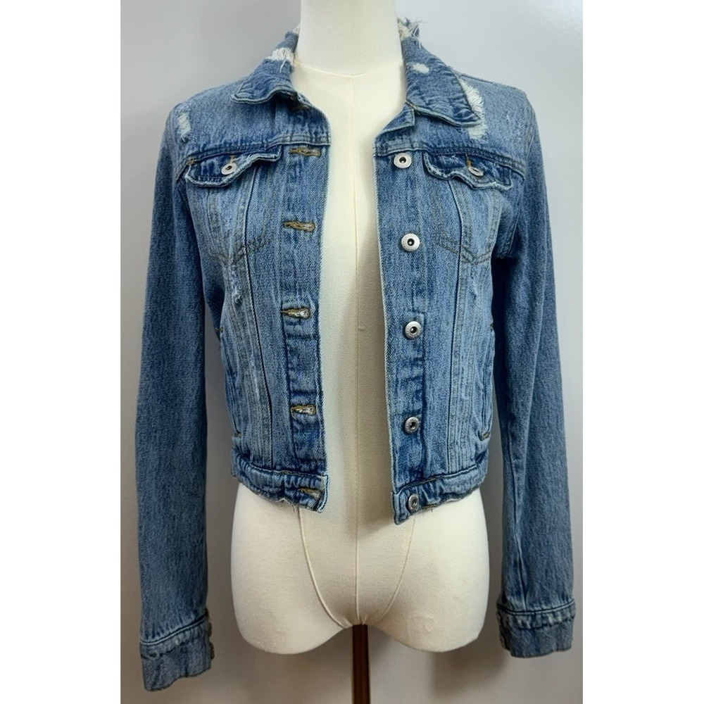 Highway Jeans Frayed Shredded Denim Trucker Jacket Size S Cropped Jean Jacket